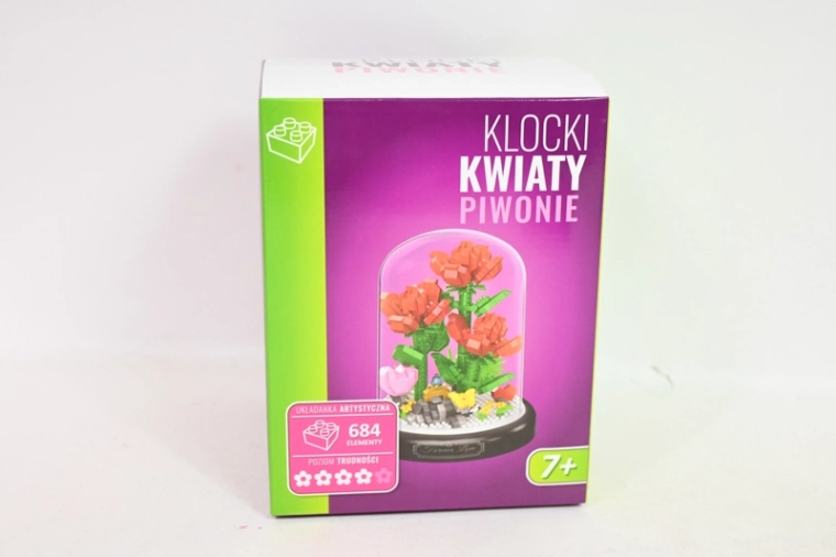 Kit de construction de fleurs : pivoines sous cloche en verre (684 pièces)