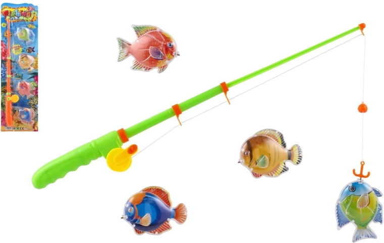 Jeu de pêche magnétique avec poissons en plastique et canne