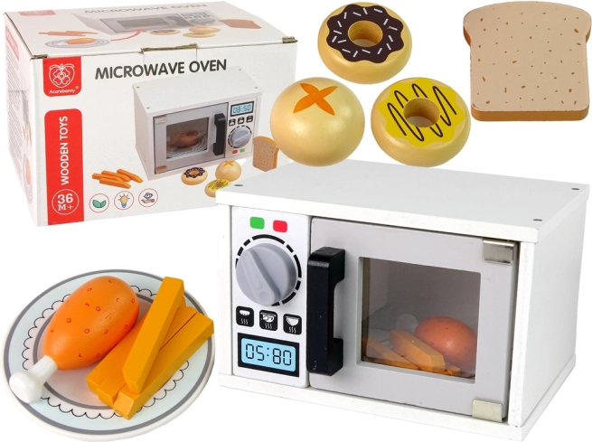 Four à micro-ondes pour enfants en bois avec accessoires – blanc
