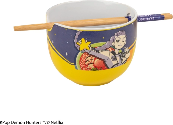 Bol à ramen K-pop demon hunters avec baguettes (Rumi superstar flavor)