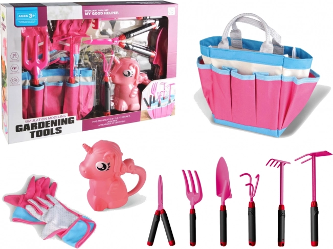 Set de jardin avec outils et licorne