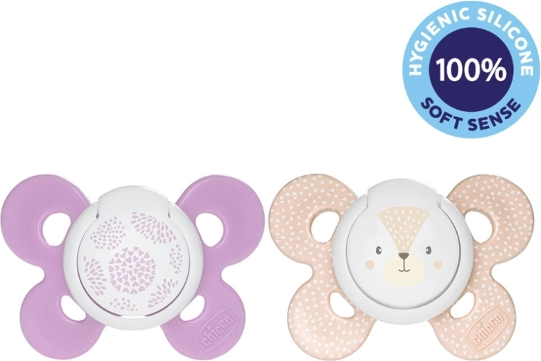 Tétine en silicone Chicco Physio Comfort Physioforma 6–16 mois, 2 pcs (motif fille chat/pois)