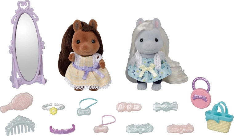 Amies poneys au salon de coiffure