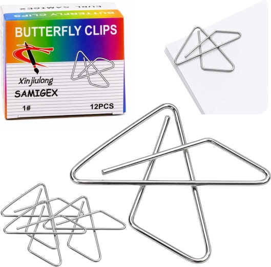 Pinces de bureau métalliques papillon (croisées) 64 mm, 12 pcs