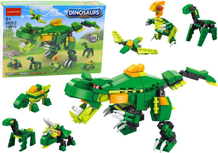 Blocs de construction dinosaures 6-en-1 Set DIY Dinosaur 160 pièces.