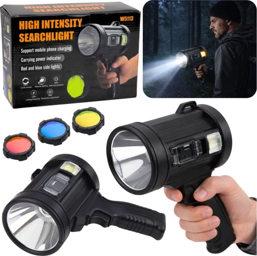 Projecteur LED portatif solaire 800 lm avec powerbank et filtres interchangeables