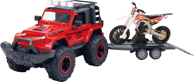 Véhicule tout-terrain avec remorque et moto avec effets lumineux et sonores 43 cm