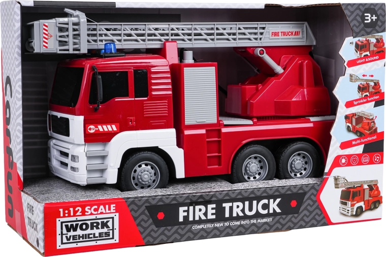Camion de pompiers avec lumières, sons et fonction eau à l’échelle 1:12