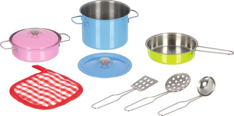 Ensemble de cuisine coloré pour enfants en métal – 9 pièces