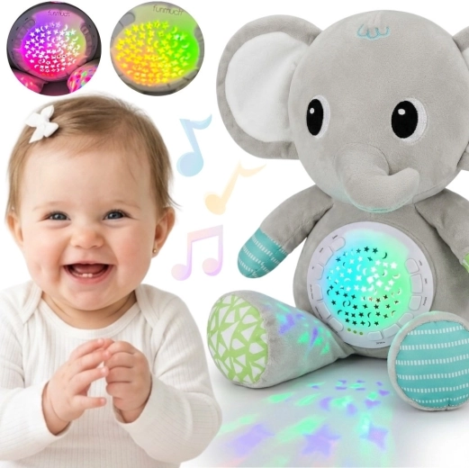 Woopie éléphant en peluche avec projecteur et berceuses, 12 mélodies