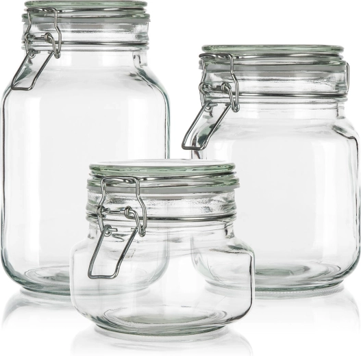 Ensemble de bocaux en verre à fermeture à levier 0,5 + 1 + 2 l EREA