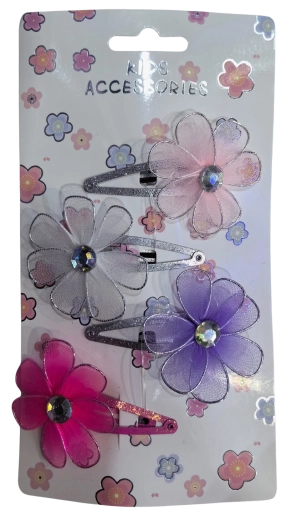 PINK set de barrettes pour cheveux avec fleurs en tulle, assortiment de couleurs (4 pcs)