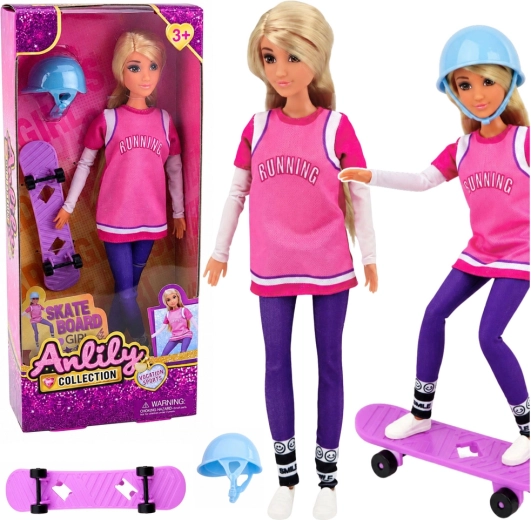 Anlily skateboardeuse – poupée avec skateboard violet et casque 30 cm