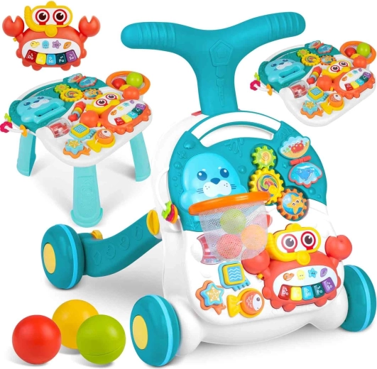 Trotteur pour enfant avec table éducative 3 en 1 RK-810 blanc-bleu