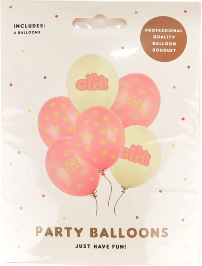 Lot de ballons en latex It is Girl rose-blanc 6 pcs