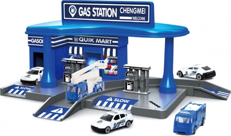 Station-service de police avec deux petites voitures