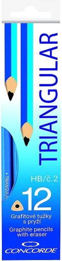 Crayons graphite CONCORDE triangulaires avec gomme, HB, 12 pcs