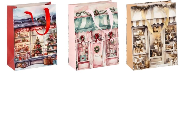 Sac cadeau de Noël avec motif petite maison 18 × 24 × 8 cm