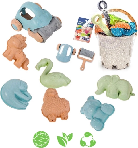 Woopie Green set de sable avec seau et petite voiture, 10 pièces, matériau biodégradable