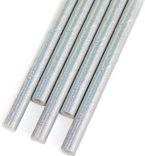 Pailles en papier irisées à effet arc-en-ciel 197 × 6 mm, 25 pièces