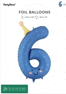 Ballon en aluminium PartyDeco chiffre 6 bleu 86 cm
