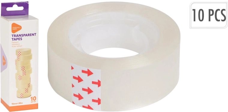 Ruban adhésif transparent 15 mm × 30 m, lot de 10