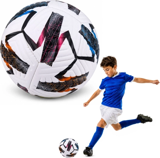 Ballon de football d’entraînement taille 5, blanc avec motif multicolore (22 cm)