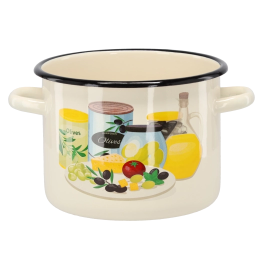 Casserole émaillée 4,5 l, 20 cm, crème avec motif d’olives