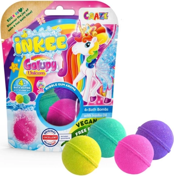 Inkee bombes de bain effervescentes Galupy Unicorn – set de 4 couleurs