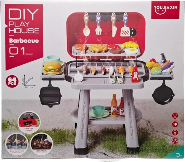 Barbecue de jardin pour enfants avec éclairage et effet de vapeur d’eau (64 pièces)