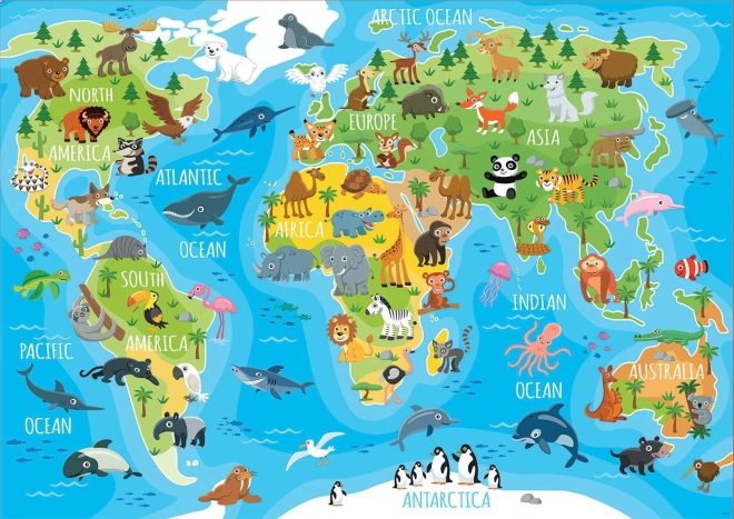 EDUCA Puzzle Carte du monde avec animaux 150 pièces
