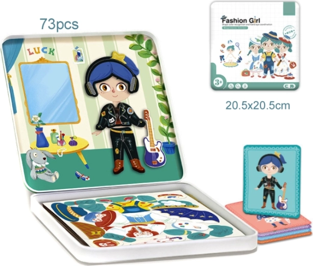 Puzzle d’habillage de fille – mannequin dans une boîte métallique