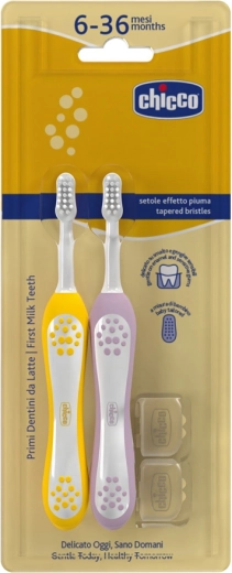 Chicco lot de brosses à dents pour enfants Lilac-Mustard 6–36 mois, 2 pcs