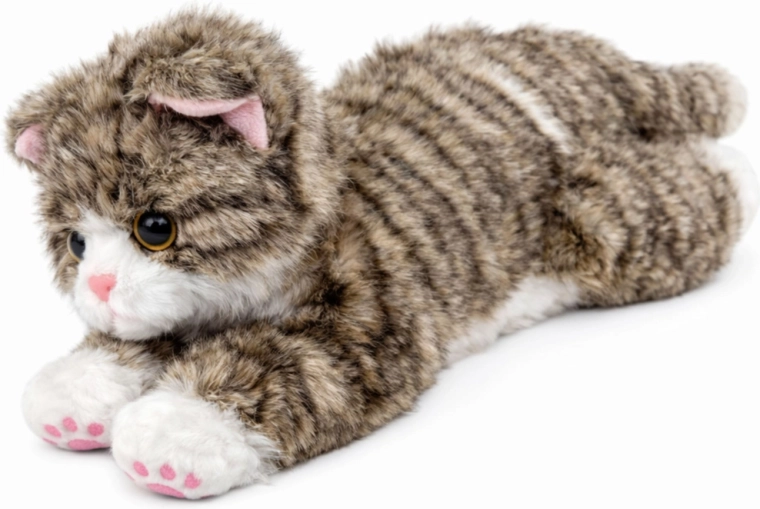 Chaton en peluche beige couché 38 cm