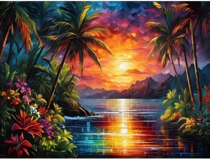 Peinture diamant – coucher de soleil dans un paradis tropical 30 × 40 cm