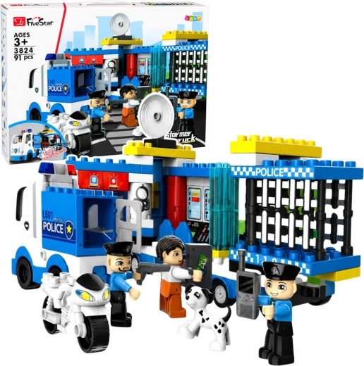Kit de construction de police : commissariat avec camion et moto (91 pièces)