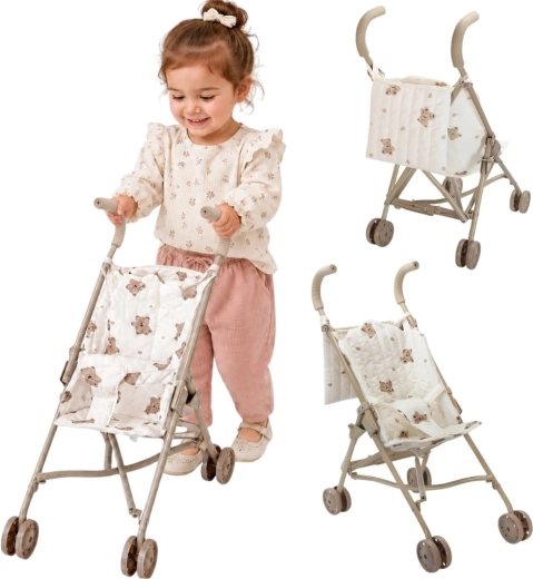 Poussette vintage pour poupées Woopie Royal avec motif d’oursons
