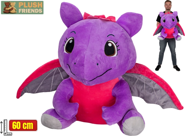 Plush Friends dragon en peluche violet 60 cm, assis