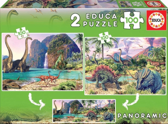 puzzle panoramique monde des dinosaures 2×100 pièces