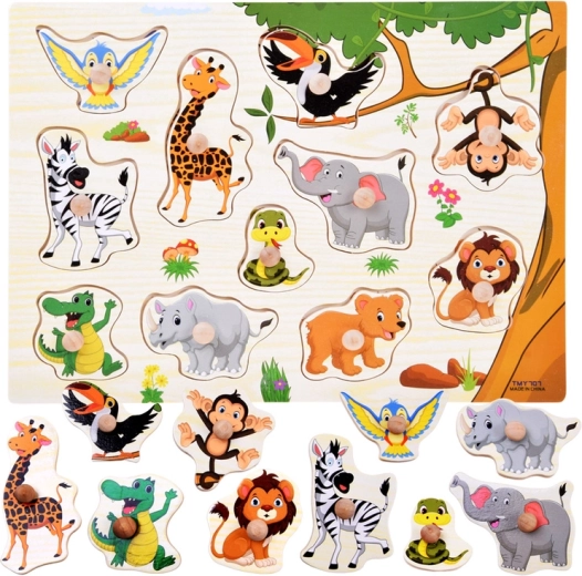 Puzzle d'encastrement en bois jungle avec poignées, 11 pièces