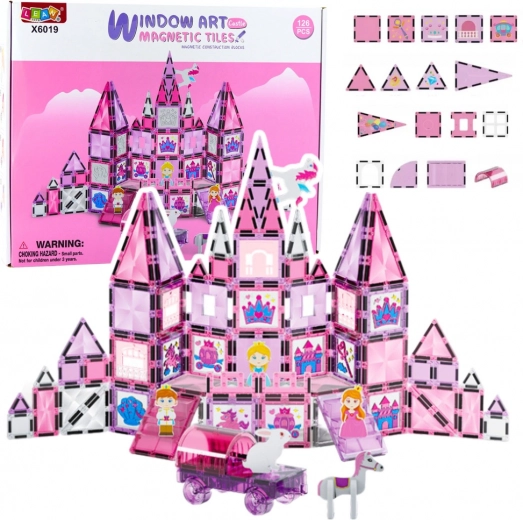 Jeu de construction magnétique fenêtres avec vitraux à colorier, rose, 126 pièces