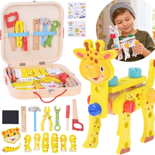 Mallette en bois avec outils pour petits constructeurs – construis des animaux