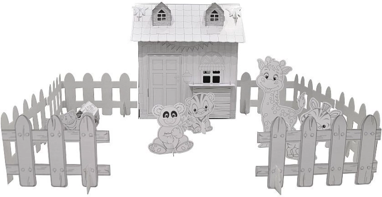 Maison en carton à colorier avec des animaux