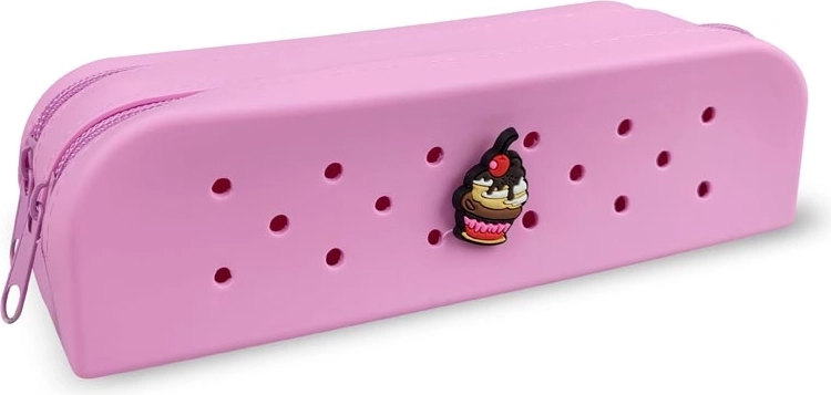 Gifty trousse double en silicone rose avec pin décoratif