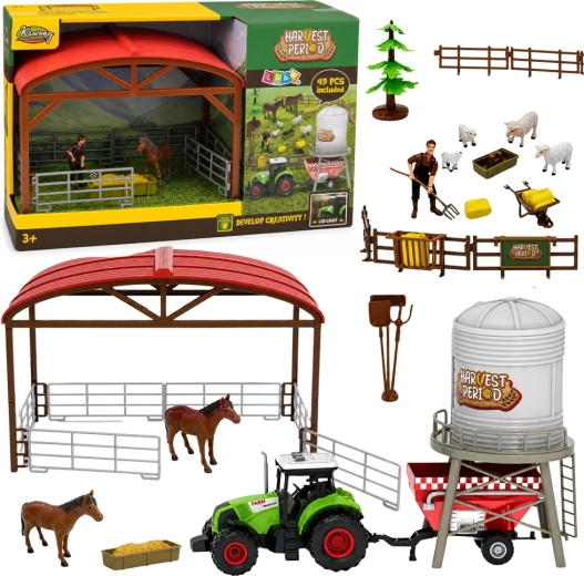 Ferme avec tracteur, étable et silo – coffret de jeu 49 pièces avec LED et son