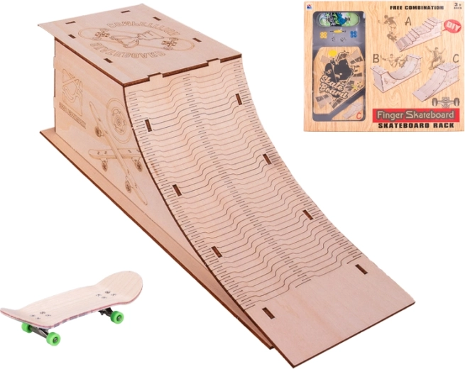 skateboard 10 cm avec rampe en bois – mini fingerboard en métal