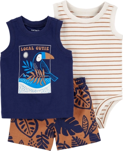 Ensemble 3 pièces Carter’s pour bébé : body sans manches, débardeur et short Navy Bird (garçon)