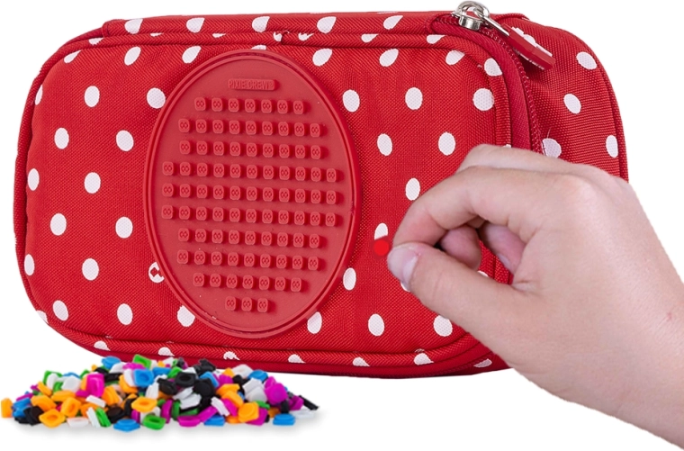 Trousse scolaire à deux compartiments PIXIE CREW rouge à pois blancs