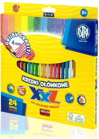Crayons de couleur Astra à mine XXL, 24 pièces