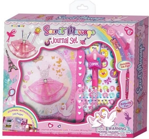 Journal intime pour enfants Pecoware avec cadenas à code et stylo UV – motif robes
